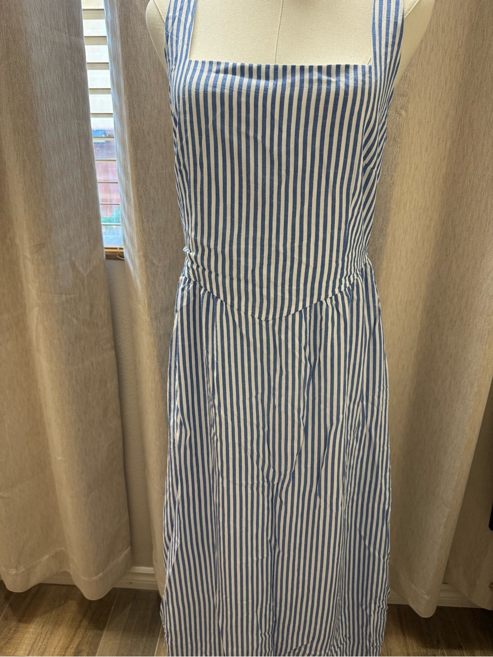 #54 Pretty Garden Dark Blue and White Striped Square Neck Maxi Dress - Picture 8 of 10